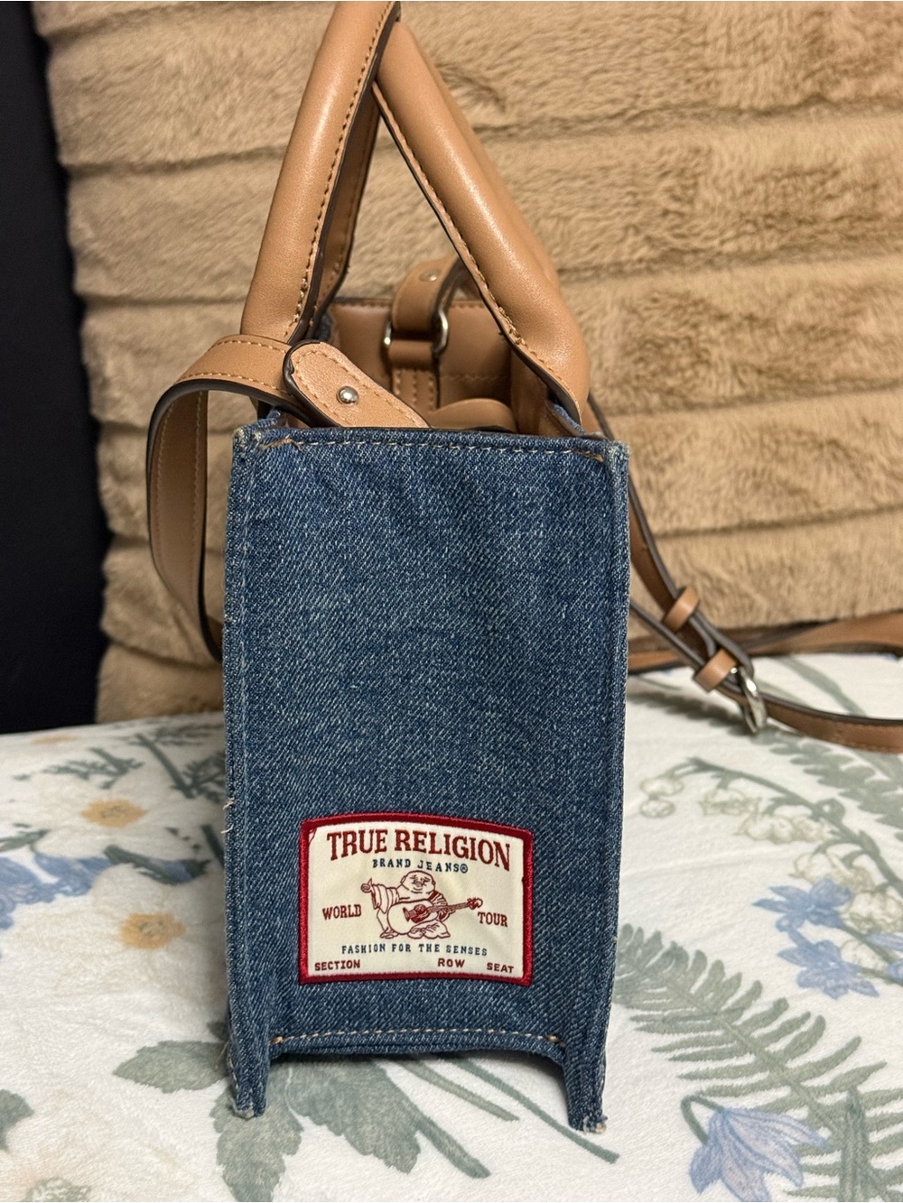 True Religion Y2K Chic Denim Mini Horseshoe Monogram Tote Crossbody - Picture 3 of 7